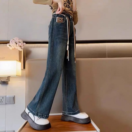 Pocket Heart Denim Pants +Brown Laces Belt