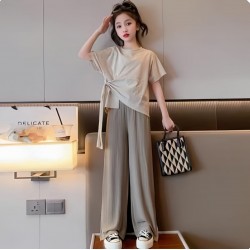 Cream Smocked Top Top Set Light Brown Pants