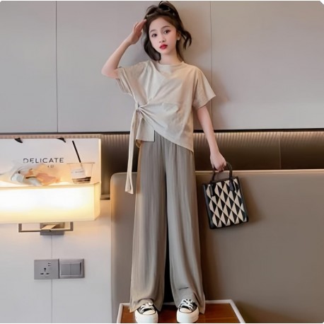 Cream Smocked Top Top Set Light Brown Pants