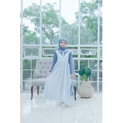 Blue V Ruffle Button Gamis