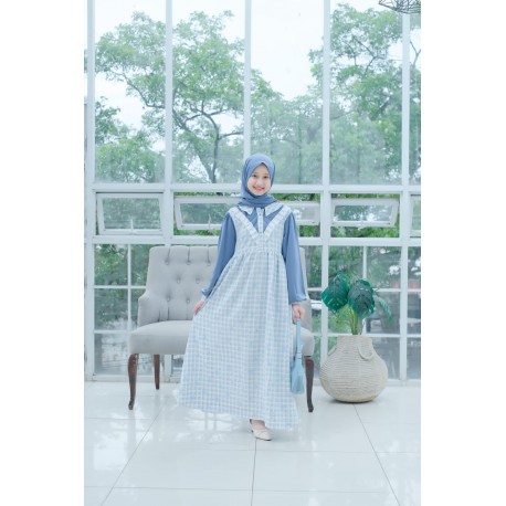 Blue V Ruffle Button Gamis