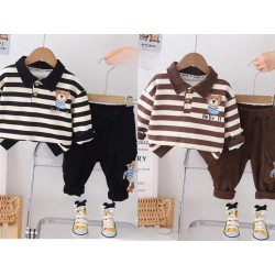 Brown Stripe Bear Top Set Pants
