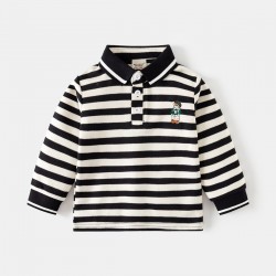 Black White Stripe Bear LS Shirt