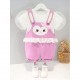 Purple Lace Bunny Overall Set White Puffy Top