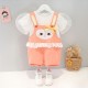 Peach Lace Bunny Overall Set White Puffy Top