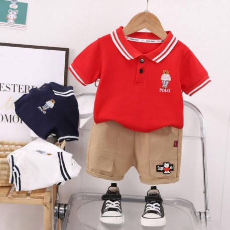 White P0lo Shirt Set Short Pants