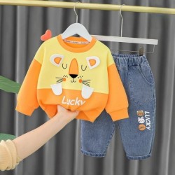 Yellow Lucky Lion Set Denim Pants
