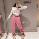 White Peek Top Set Pink Cargo Pants