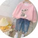 Pink Floral Rabbit Top Set Denim Pants