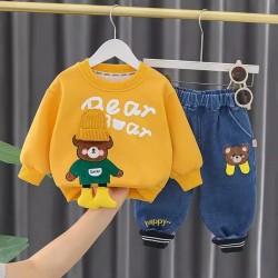 Yellow Bear Hat Feet Top Set Denim Pants