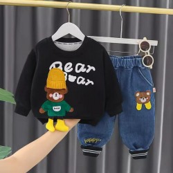 Black Bear Hat Feet Top Set Denim Pants