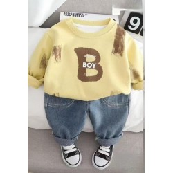 Yellow B Boy Top Set Denim Pants