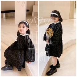 Korean Black Floral Dress