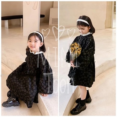 Korean Black Floral Dress