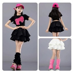 Black Pink Butterfly Crop Top Set Layered Skort