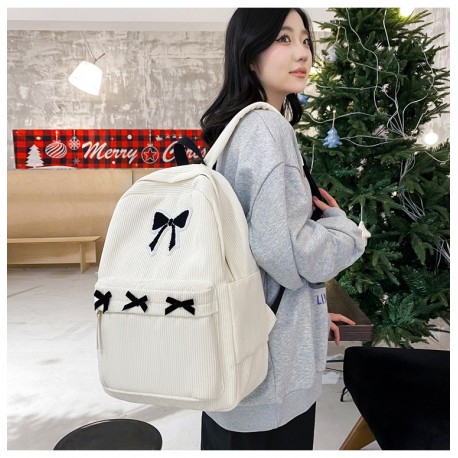 White Four Ribbon Korean Backpack
