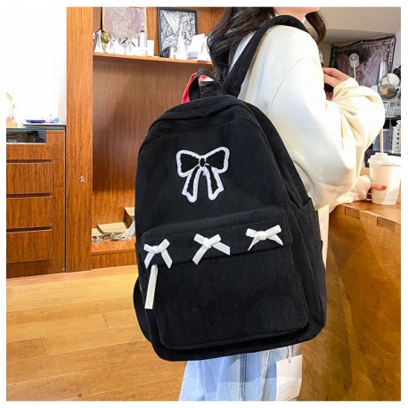 Black Four Ribbon Korean Backpack