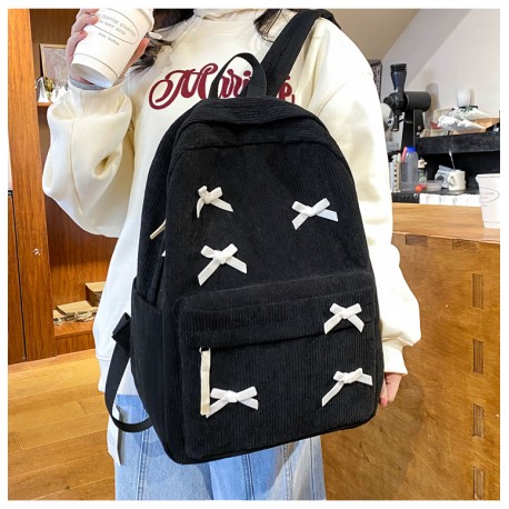 Black Six Ribbon Korean Backpack