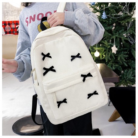 White Six Ribbon Korean Backpack