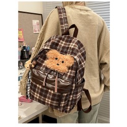 Brown Plaid Brown Fluffy Dog Backpack