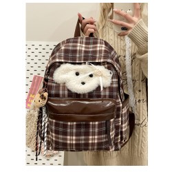 Brown Plaid White Fluffy Dog Backpack