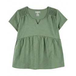 0shkosh Olive Smocked Shoulder Top