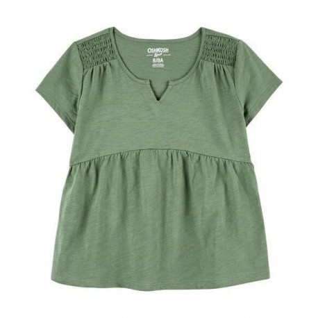 0shkosh Olive Smocked Shoulder Top