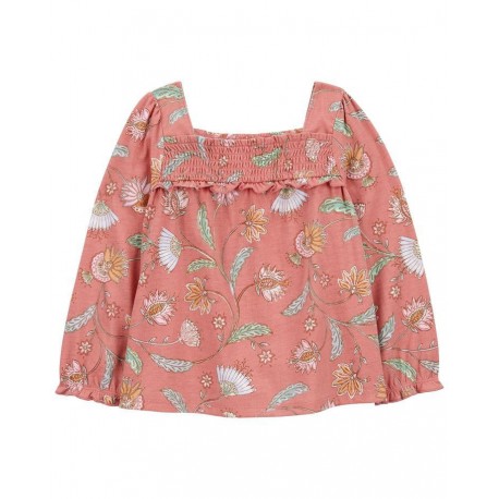 0shkosh Peach Floral Smocked Top