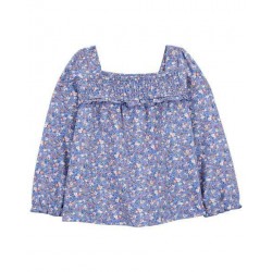0shkosh Blue Floral Smocked Ruffles Top