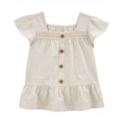 0shkosh Cream Lace Button Peplum Top