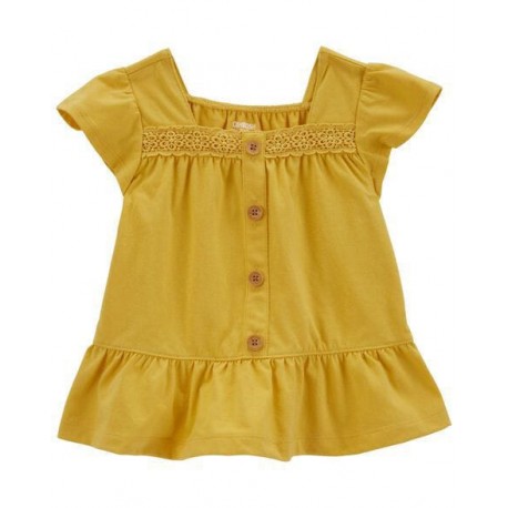0shkosh Mustard Lace Button Peplum Top