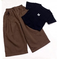 Black M Top Set Brown Wide Pants