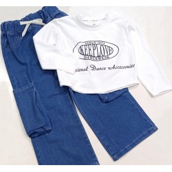 White Keep Love Top Set Denim Cargo Pants