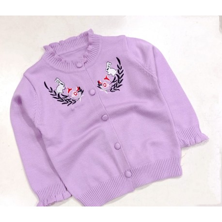 Purple Rabbit Leaves Knit Cardigan
