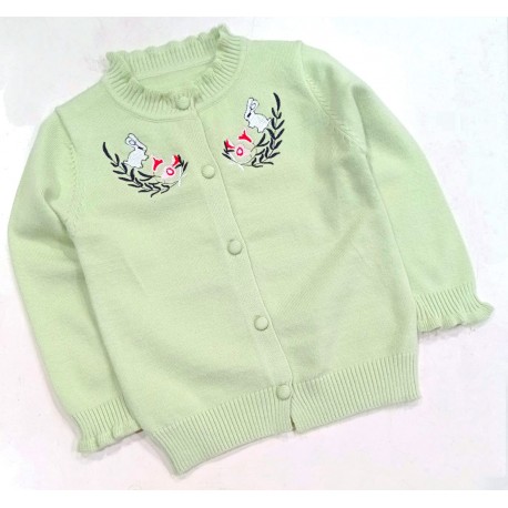 Green Rabbit Leaves Knit Cardigan