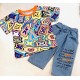 Orange V Pattern T-Shirt Set Denim Pants