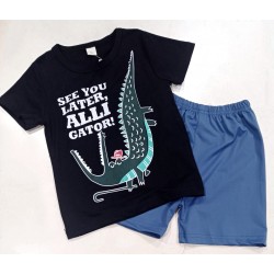 Black Alligator T-Shirt Set Pants