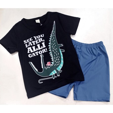 Black Alligator T-Shirt Set Pants