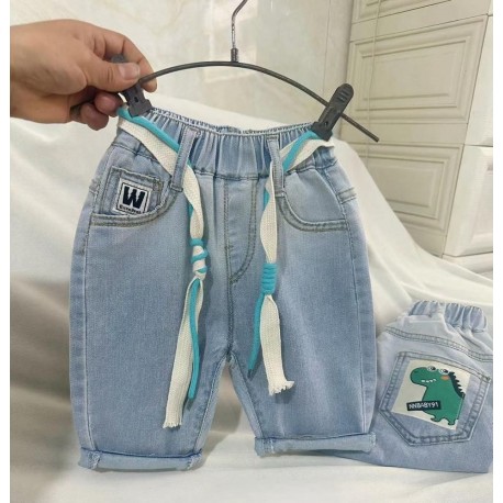 Back Green Dino Denim Short Pants