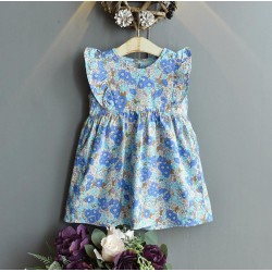 Blue Floral Ruffle Dress