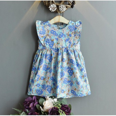 Blue Floral Ruffle Dress