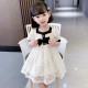 White Lace Black Ribbon Dress