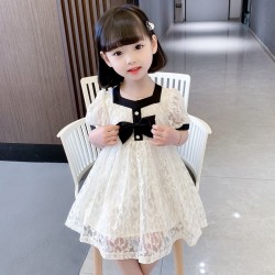 White Lace Black Ribbon Dress
