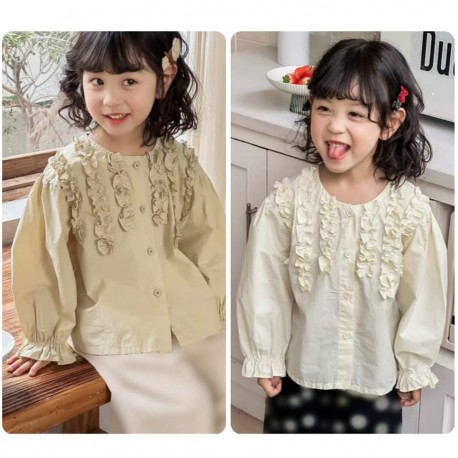 Cream Front Ruffle Girl Top