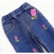 Pink Tulip Embroidery Denim Pants + Hairclips