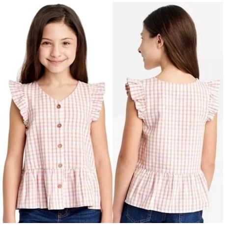 C@t n Jack Pink Plaid Peplum Top