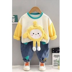 E99y party Yellow Zipper Pouch Top Set Jeans