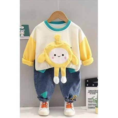 E99y party Yellow Zipper Pouch Top Set Jeans