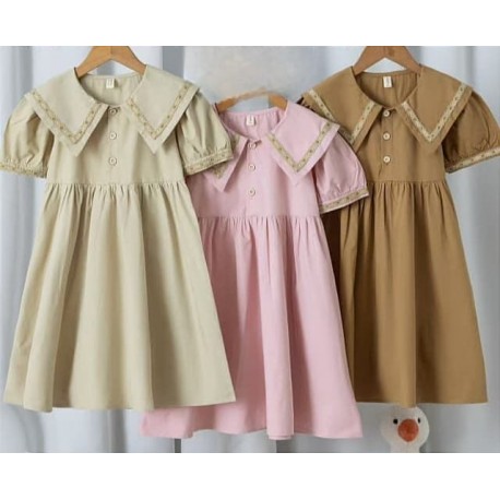 Pink Elegant Collar Cotton Dress