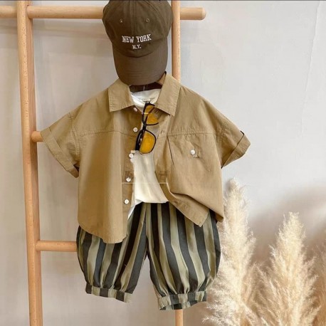 2in1 Brown Shirt Set Stripe Pants